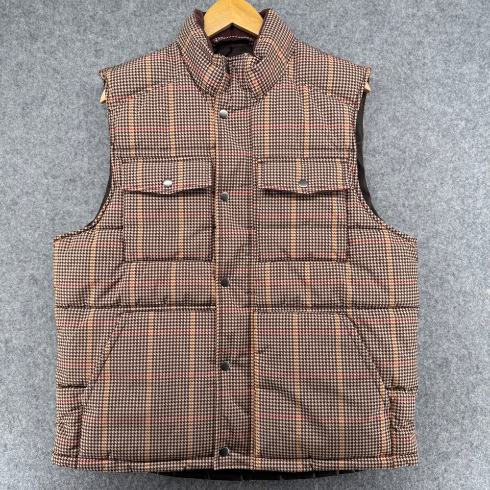 Goodfellow & Co Puffer Vest Mens Large Brown Houndstooth Quilted Insulated